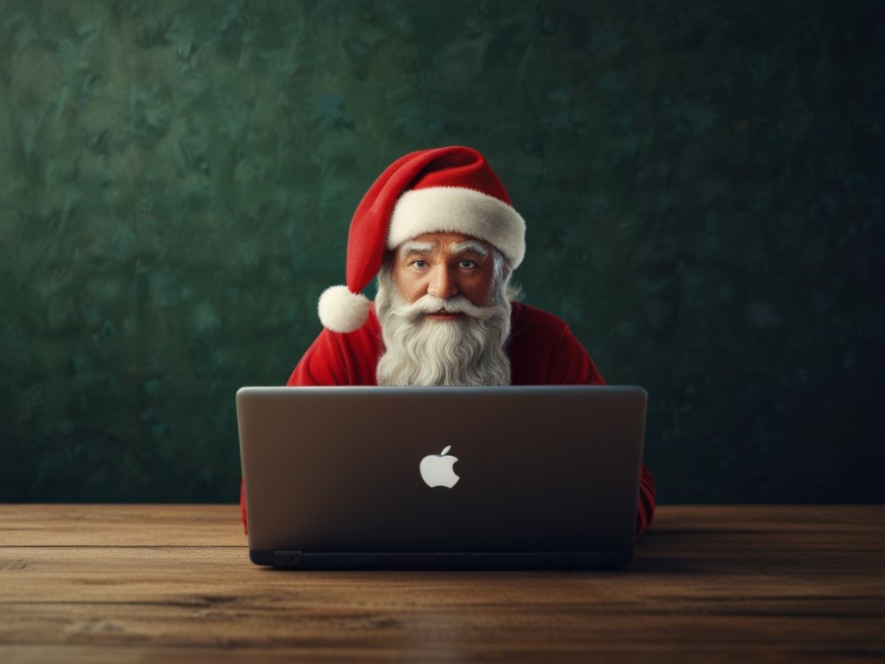 santa claus on his laptop mac