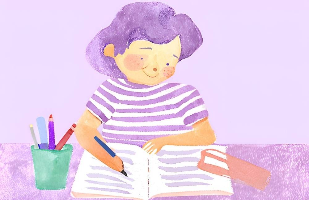 a watercolor photo of kid writing a journal
